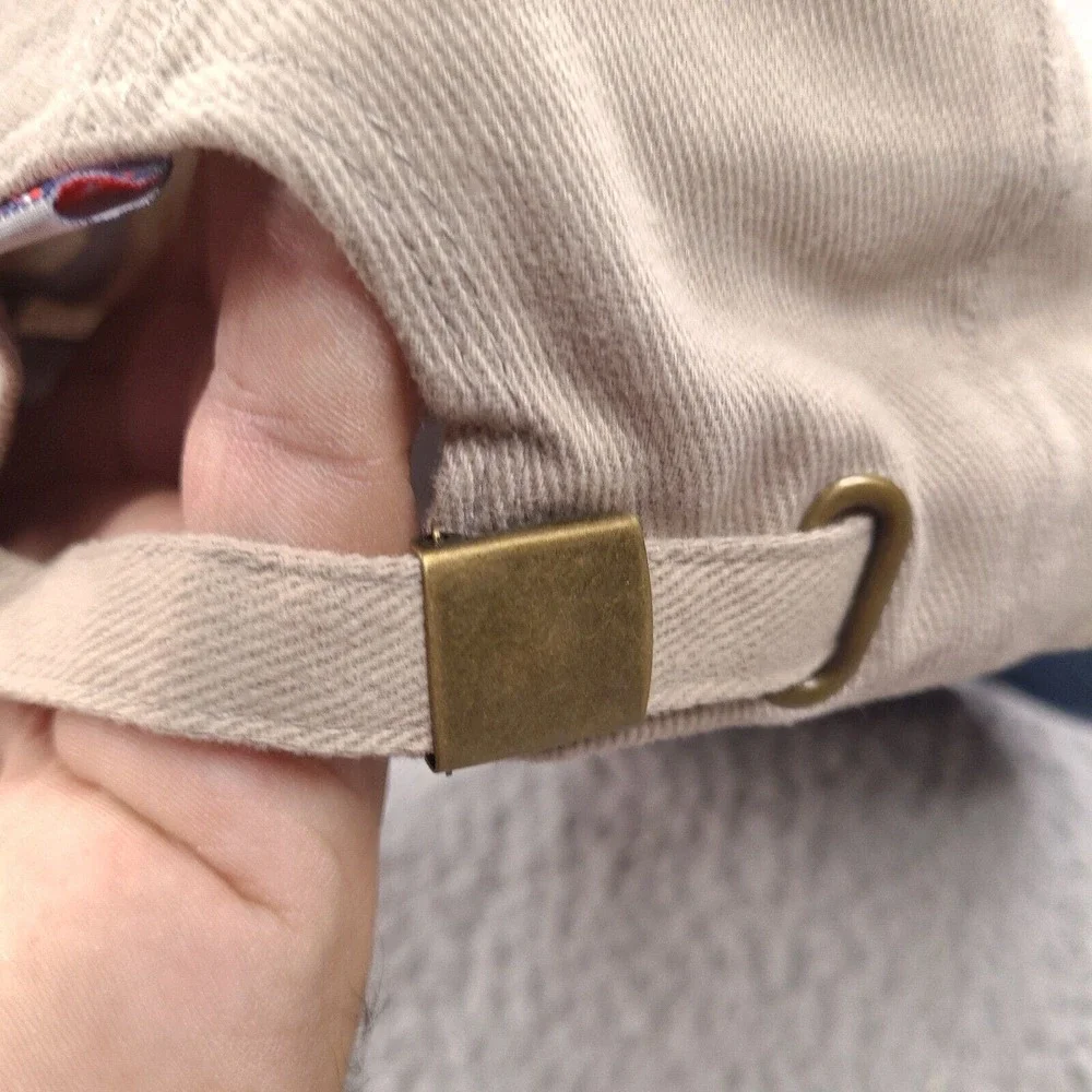 London UK British Hat Cap Beige Blue Denim Flag Buckle Strap‎ One Size Cotton